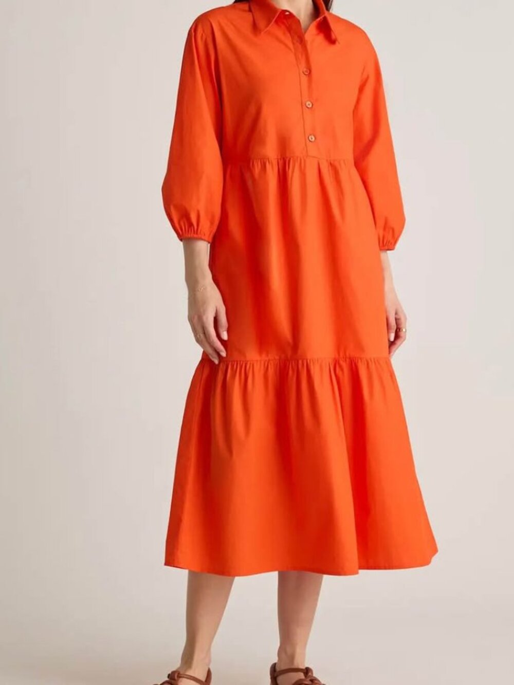 Quince Organic Cotton Colorful Bold Fun Poplin Relaxed Midi Tunic Dress [size M]